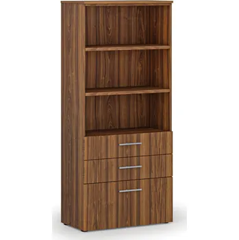 Kancelářská sestava Kancelářská skříň s kombinovanými zásuvkami PRIMO WOOD, 800 x 420 x 1781 mm, ořech