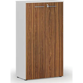 Kancelářská sestava Kancelářská skříň s dveřmi PRIMO WHITE, 800 x 420 x 1434 mm, bílá/ořech