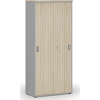 Kancelářská sestava Skříň se zasouvacími dveřmi PRIMO GRAY, 800 x 420 x 1781 mm, šedá/dub přírodní