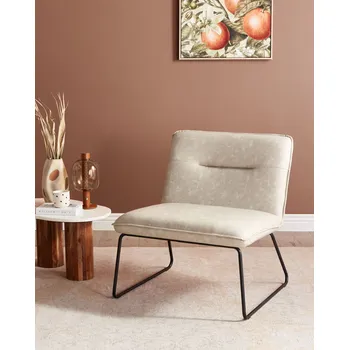 Křeslo Křeslo světle béžové umělá kůže PU čalounění bez područek široké sedadlo černý kovový rám vintage design Beliani