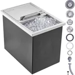 Chladič na led VEVOR, nerezová ocel, 46 cm D x 30,5 cm Š x 36,8 cm V, komerční nádoba na led s posuvným krytem, venkovní kuchyňský ledový bar o objemu 38,7 l, odtoková trubka a odtoková zátka součástí balení, na studené víno a pivo