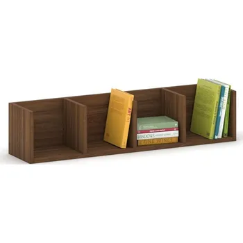 Kancelářská sestava Police na zeď PRIMO se 4 oddíly, 1000 x 310 x 250 mm, ořech