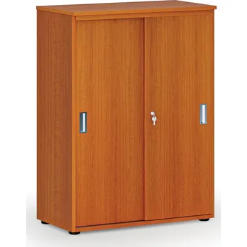 Kancelářská sestava Kancelářská skříň se zasouvacími dveřmi PRIMO WOOD, 800 x 420 x 1087 mm, třešeň