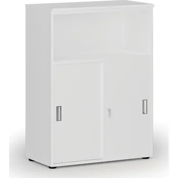 Kancelářská sestava Kombinovaná kancelářská skříň se zásuvnými dveřmi PRIMO WHITE, 800 x 420 x 1087 mm, bílá
