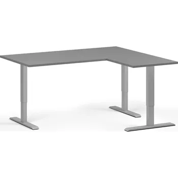 Počítačový stůl Rohový výškově nastavitelný stůl, 160x140 cm, 3 motory, L/P, šedá podnož, grafit