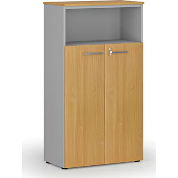 Kancelářská sestava Kombinovaná kancelářská skříň PRIMO GRAY, dveře na 3 patra, 800 x 420 x 1434 mm, šedá/buk