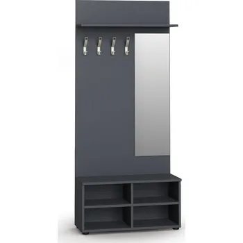 Věšák Věšáková stěna s botníkem a zrcadlem PRIMO, 4 háčky, police, grafit