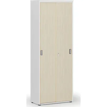 Kancelářská sestava Kancelářská skříň se zasouvacími dveřmi PRIMO WHITE, 800 x 420 x 2128 mm, bílá/bříza