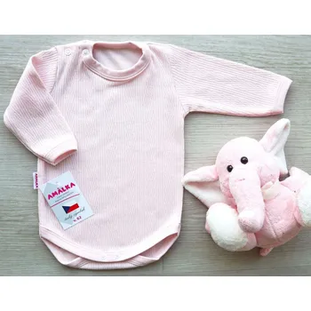 Kojenecký body AMÁLKA Bavlněné body dlouhý rukáv, ažurový vzor, pudrově růžové Velikost: 68