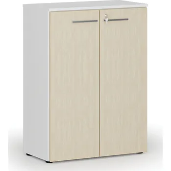 Kancelářská sestava Kancelářská skříň s dveřmi PRIMO WHITE, 800 x 420 x 1087 mm, bílá/bříza