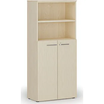 Kancelářská sestava Kombinovaná kancelářská skříň PRIMO WOOD, dveře na 3 patra, 800 x 420 x 1781 mm, bříza