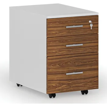 Kancelářská sestava Kancelářský mobilní kontejner na závěsné složky PRIMO WHITE, 3 zásuvky, bílá/ořech