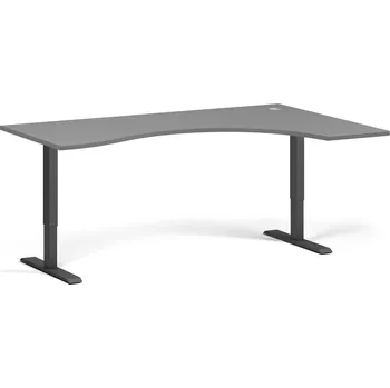 Počítačový stůl Ergonomický výškově nastavitelný stůl. 180x120 cm, 2 motory, L/P, černá podnož, grafit