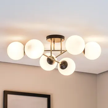 EMIBIG LIGHTING Stropní světlo Magnum, 6-ramenné, opálově bílé/zlaté/černé, sklo - Stínidlo na lampu Ø 14 cm; baldachýn - výška 2,5 cm, Ø 14 cm opálově bílá, zlatá černá 6 x 10 W LED - Doprava zdarma