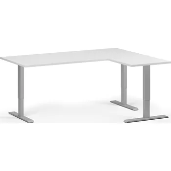 Počítačový stůl Rohový výškově nastavitelný stůl, 180x140 cm, 3 motory, L/P, šedá podnož, bílá