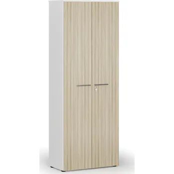 Kancelářská sestava Kancelářská skříň s dveřmi PRIMO WHITE, 800 x 420 x 2128 mm, bílá/dub přírodní