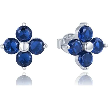 Šperk MINET Stříbrné náušnice kytičky s modrými zirkony (2)