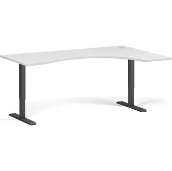 Počítačový stůl Ergonomický výškově nastavitelný stůl. 180x120 cm, 2 motory, L/P, černá podnož, bílá
