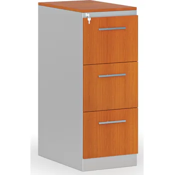 Kartotéka Kovová zásuvková kartotéka PRIMO s dřevěnými čely A4, 3 zásuvky, šedá/třešeň