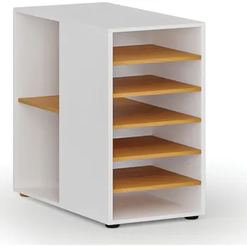 Policová skříň Přístavná policová skříňka k pracovnímu stolu PRIMO WHITE, levá, bílá/buk