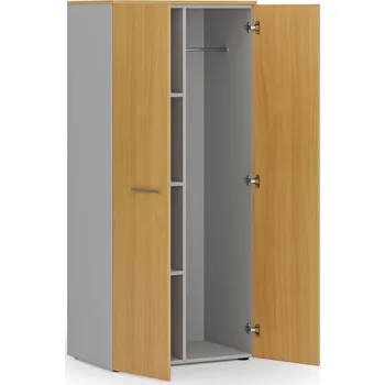 Šatní skříň Kancelářská šatní skříň PRIMO GRAY, 3 police, šatní tyč, 800 x 500 x 1781 mm, šedá/buk