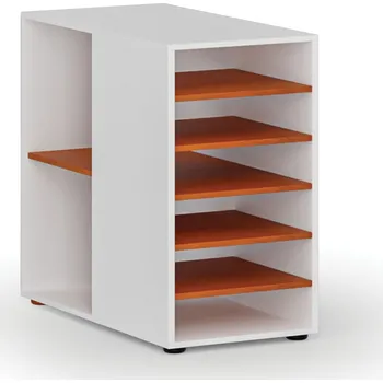 Policová skříň Přístavná policová skříňka k pracovnímu stolu PRIMO WHITE, levá, bílá/třešeň