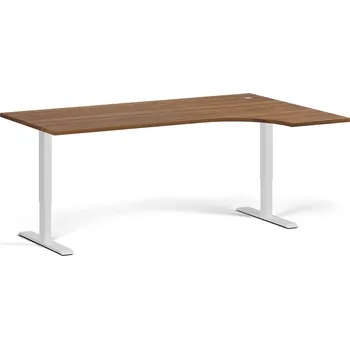 Počítačový stůl Rohový výškově nastavitelný stůl, 180x120 cm, 2 motory, L/P, bílá podnož, ořech