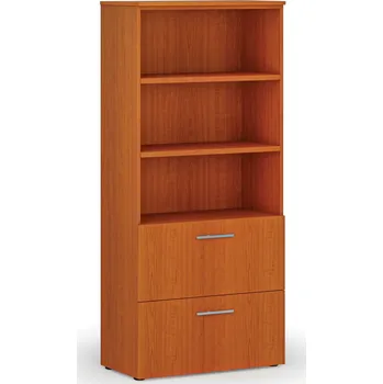 Kancelářská sestava Skříň se zásuvkami pro závěsné složky PRIMO WOOD, 800 x 420 x 1781 mm, třešeň