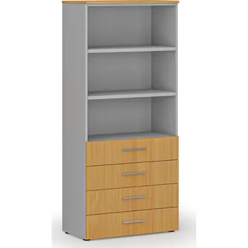 Kancelářská sestava Kancelářská skříň se zásuvkami PRIMO GRAY, 800 x 420 x 1781 mm, šedá/buk