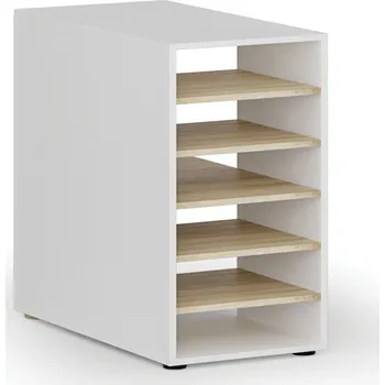 Policová skříň Přístavná policová skříňka k pracovnímu stolu PRIMO WHITE, pravá, bílá/dub přírodní