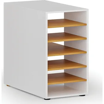 Policová skříň Přístavná policová skříňka k pracovnímu stolu PRIMO WHITE, pravá, bílá/buk