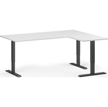 Počítačový stůl Rohový výškově nastavitelný stůl, 180x140 cm, 3 motory, L/P, černá podnož, bílá