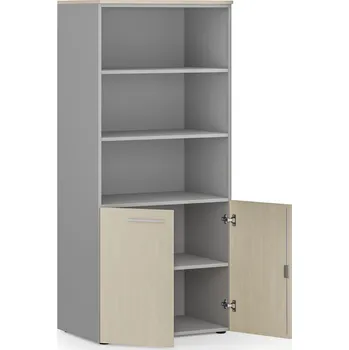 Kancelářská sestava Kombinovaná kancelářská skříň PRIMO GRAY, nízké dveře, 800 x 500 x 1781 mm, šedá/bříza