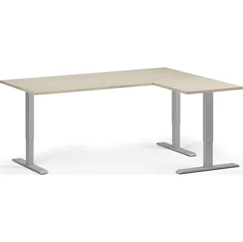 Počítačový stůl Rohový výškově nastavitelný stůl, 180x140 cm, 3 motory, L/P, šedá podnož, dub přírodní
