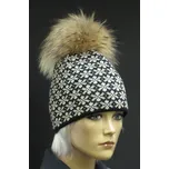 R-Jet Luxusní pletená čepice RJET s kožešinovou bambulí 333 černá zlatá