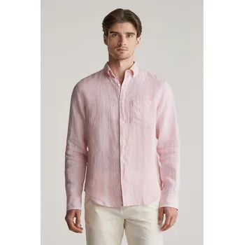 Pánské oblečení KOŠILE GANT REG LINEN STRIPE SHIRT GERANIUM PINK