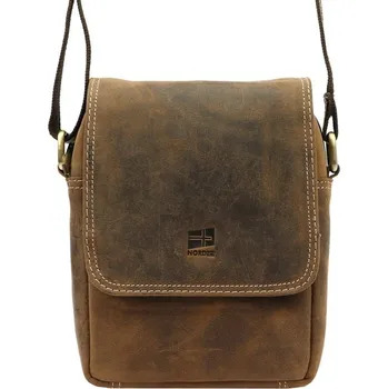 Malá/středně velká pánská kožená crossbody taška Nordee 02 hnědá