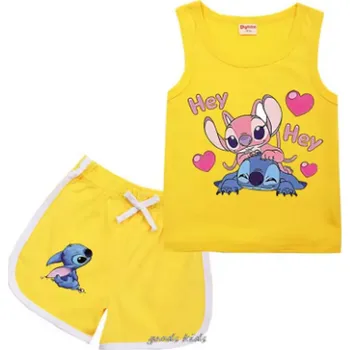 Letní dvoudílná souprava - tílko a šortky s motivem Lilo & Stitch Barva: Žlutá, Velikost: 160/13-14 let