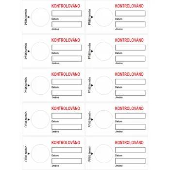 Samolepící etiketa Štítek KONTROLOVÁNO - PŘÍŠTÍ TERMÍN samolepící vinylová fólie arch 10ks 45x85mm bílá