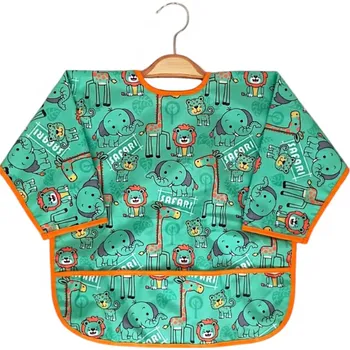 BUUDE Nepromokavý dětský bryndáček s rukávy - Safari