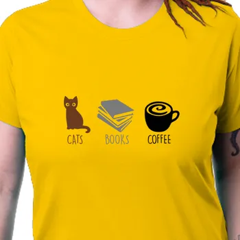 Dámské tričko Tričko Kočky | Tričko Cats, books, coffee