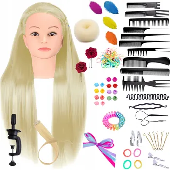 česací hlava Kadeřnická tréninková hlava s umělými vlasy + Stativ, hlava na česání