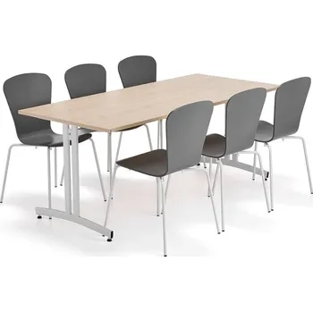 Jídelní set Sestava nábytku SANNA + MILLA, 1 stůl, 6 židlí, bílá/antracitová