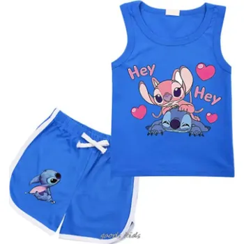 Letní dvoudílná souprava - tílko a šortky s motivem Lilo & Stitch Barva: modrá, Velikost: 150/11-12 let
