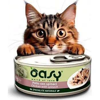 Krmivo pro kočku OASY KOT NATURAL KONZERVA KUŘE SE ŠPENÁTEM 70G