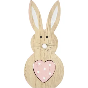 Velikonoční dekorace Anděl Přerov Zajíc dřevěný na postavení s růžovým srdcem 20 cm