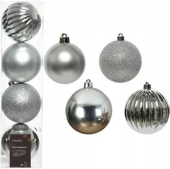 Vánoční dekorace Velké zdobené vánoční baňky na vánoční stromeček, plastové, 4 ks, stříbrné