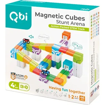 ostatní stavebnice Qbi 116 Stunt Arena Action-Packed STEM Track – kreativní magnetická stavebnice s autíčky