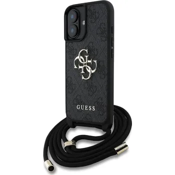 Pouzdro na mobilní telefon Zadní kryt Guess PU 4G Metal Logo Crossbody Popruh pro iPhone 16 Black