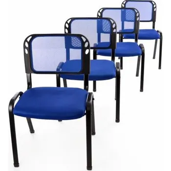 4x konferenční židle do sálů, čekáren, kanceláří, kov + textilie, prodyšná opěrka, modrá
